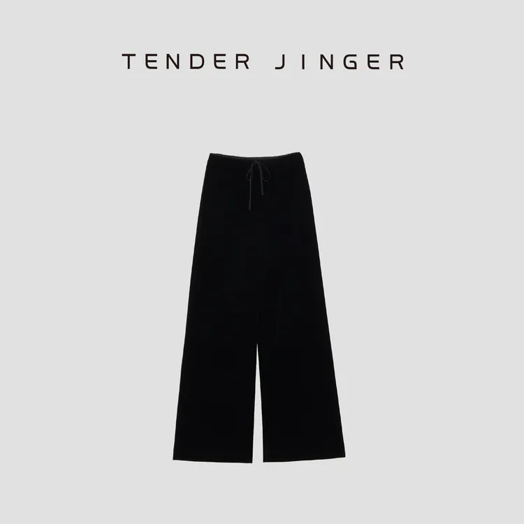 Tender Jinger【专柜】高腰抽绳显瘦丝绒休闲阔腿裤T2309LFK369L