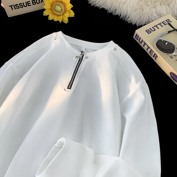 拉链德绒打底衫男秋冬新款纯色高级感重磅加厚上衣服慵懒风打底衫