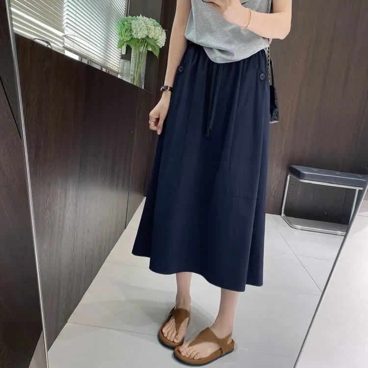 IMFLY金小金自制女装 半身裙DYQ721夏季纯色简约百搭松紧腰伞裙