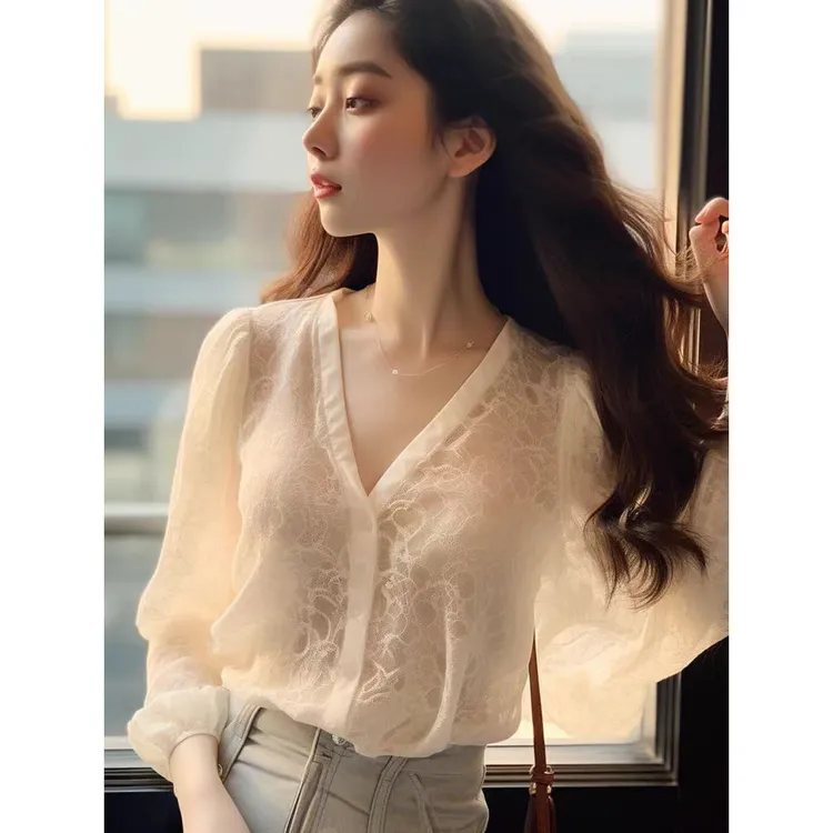 拉夏贝尔雪纺衬衫女款爆款2025网红洋气女炸街纯欲慵懒风衣服女装