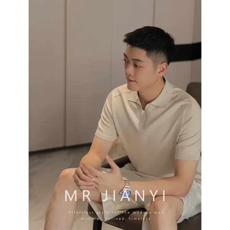 MR JIANYI春夏意式绅士翻领针织男款短袖老钱风polo衫男