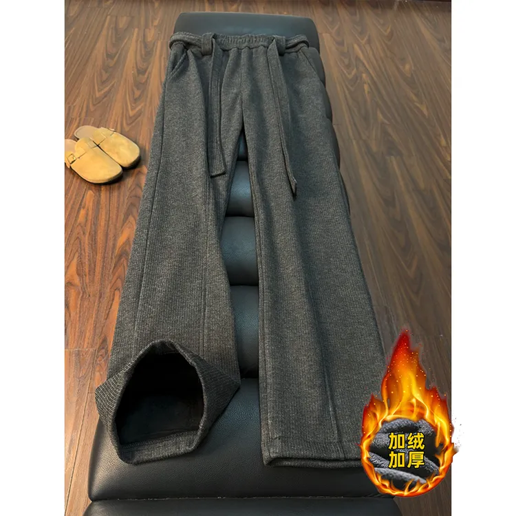 腰带款老钱风裤子男款秋冬加绒美式复古宽松直筒卫裤垂感休闲长裤