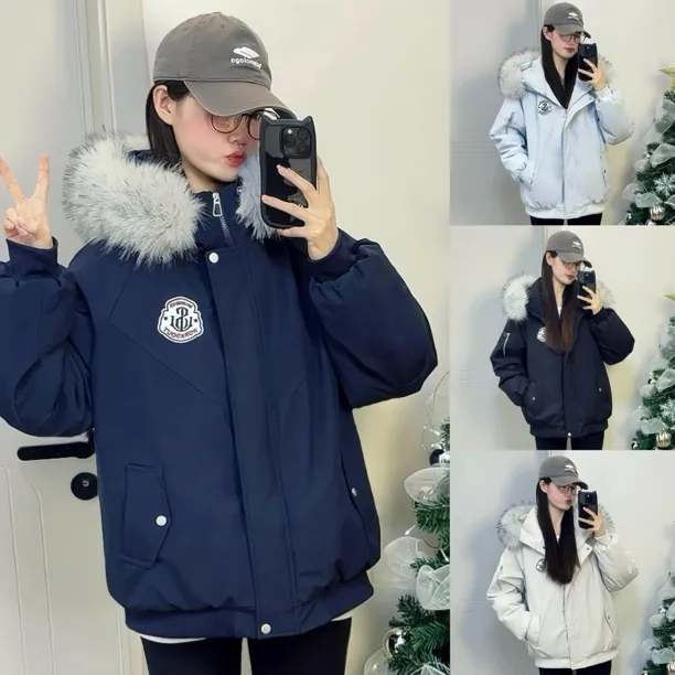 大毛领【加绒/加棉】女冬季新款加厚保暖棉衣韩版派克棉袄外套xz