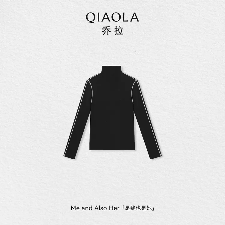 QIAOLA/乔拉【线性美学】秋冬季绵羊毛莱赛尔天丝高领设计简约上衣