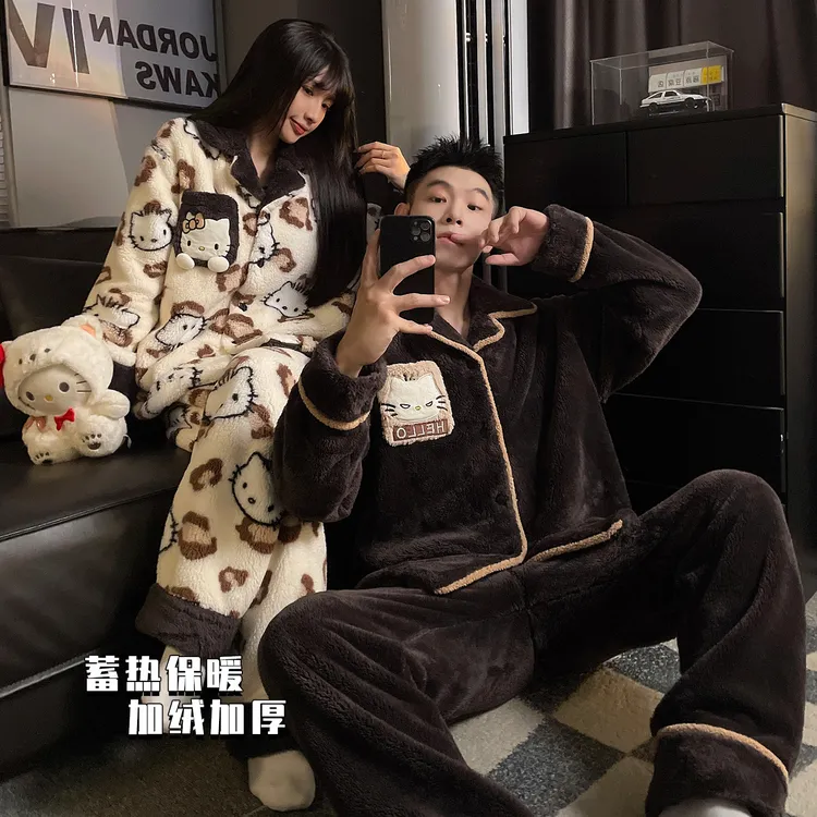 珊瑚绒情侣睡衣女款秋冬季2025新款加绒加厚冬天男士家居服可外穿