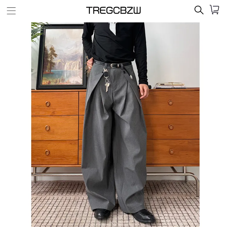 CBZW美式高级感条纹A字打褶休闲西裤男复古cleanfit直筒垂感长裤