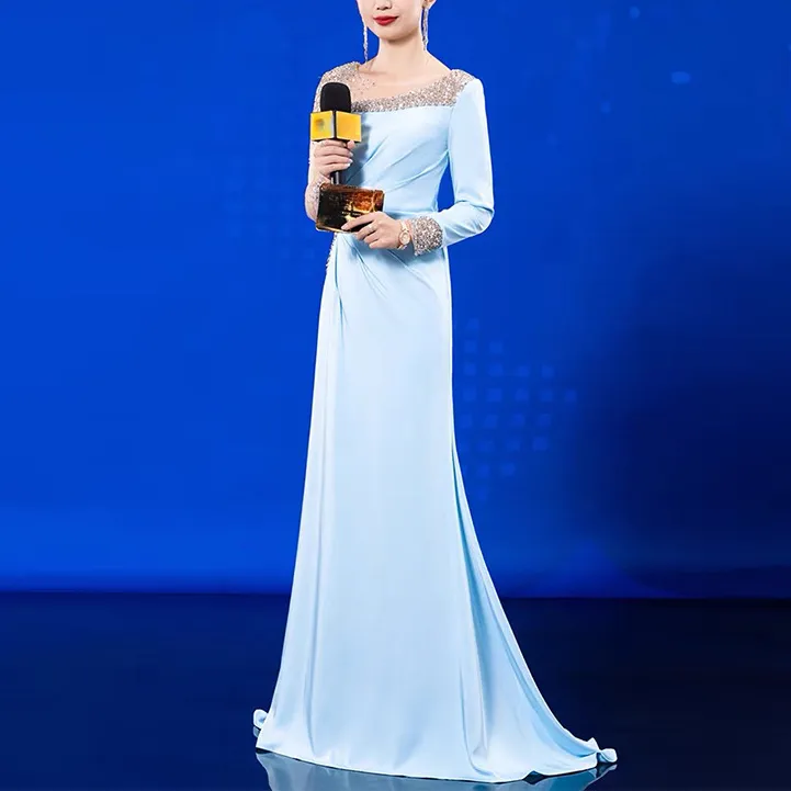 宴会晚礼服裙女2025新款主持人长款连衣裙修身显瘦气质小众演出服