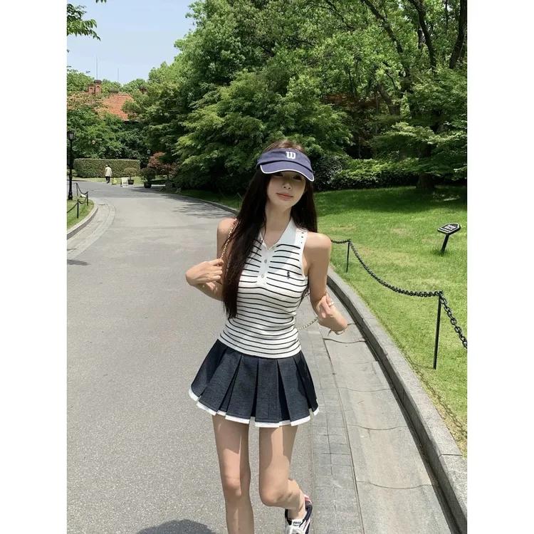 高街时尚感polo领针织背心女夏季新款气质感简约百搭上衣