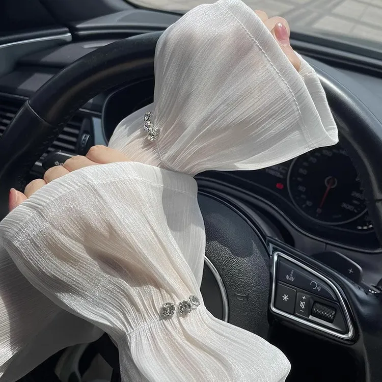 夏季宽松蕾丝防晒袖套女长款冰袖户外开车骑行遮阳护手臂套泡泡袖