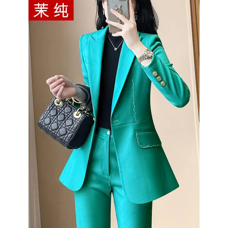 西装外套女绿色独特漂亮设计感西服洋气高级感高端职业气质工作服