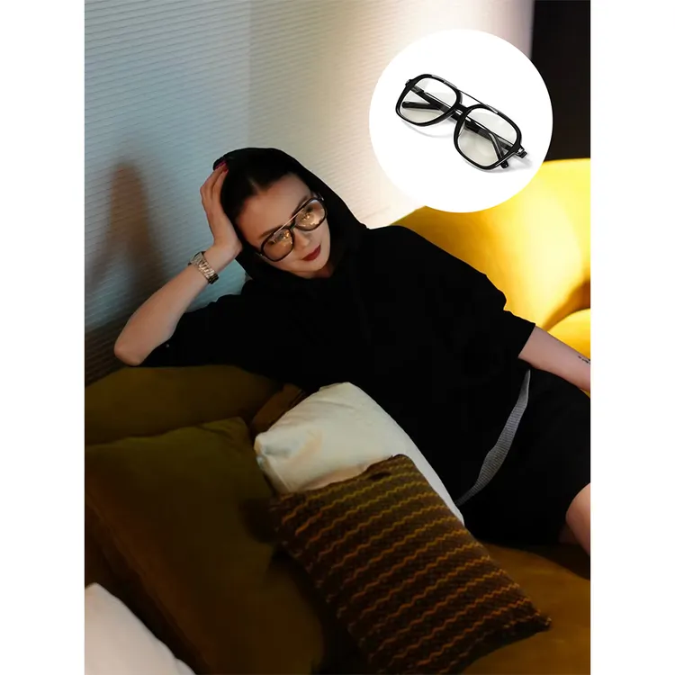 SHIIEELL护目大框黑框日系防紫外线气质圆框平光透明眼镜P0307