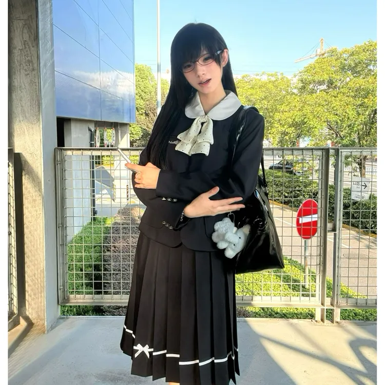 椿岛森原创【小椿茶】西装学院风jk制服四粒扣小香风西服长裙套装