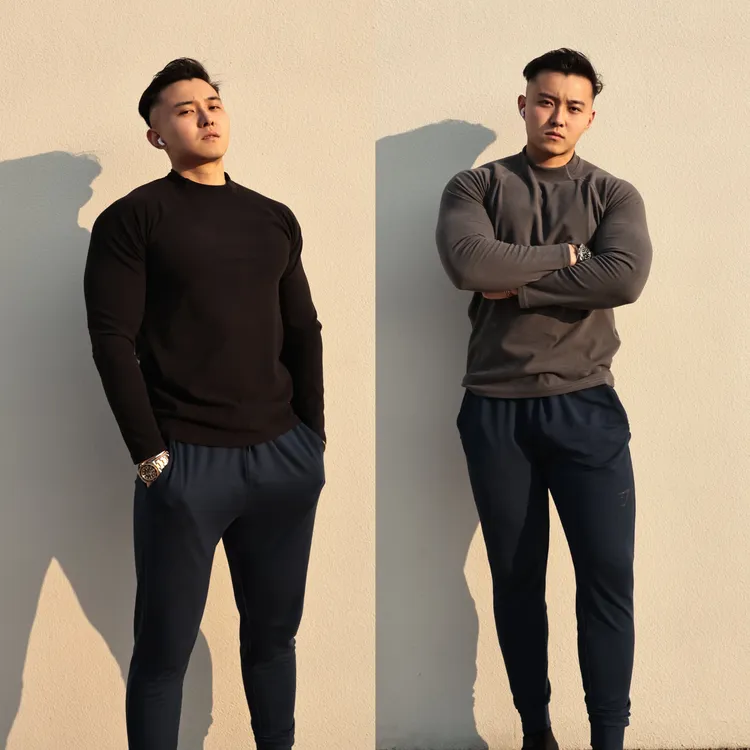 GYMOG280G双面德绒保暖修身半高领打底衫圆领运动健身高弹户外长T