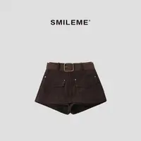 3-SMILEME【棱格拼图】“100棉”复古A字气质通勤梭织半身裙R5362009