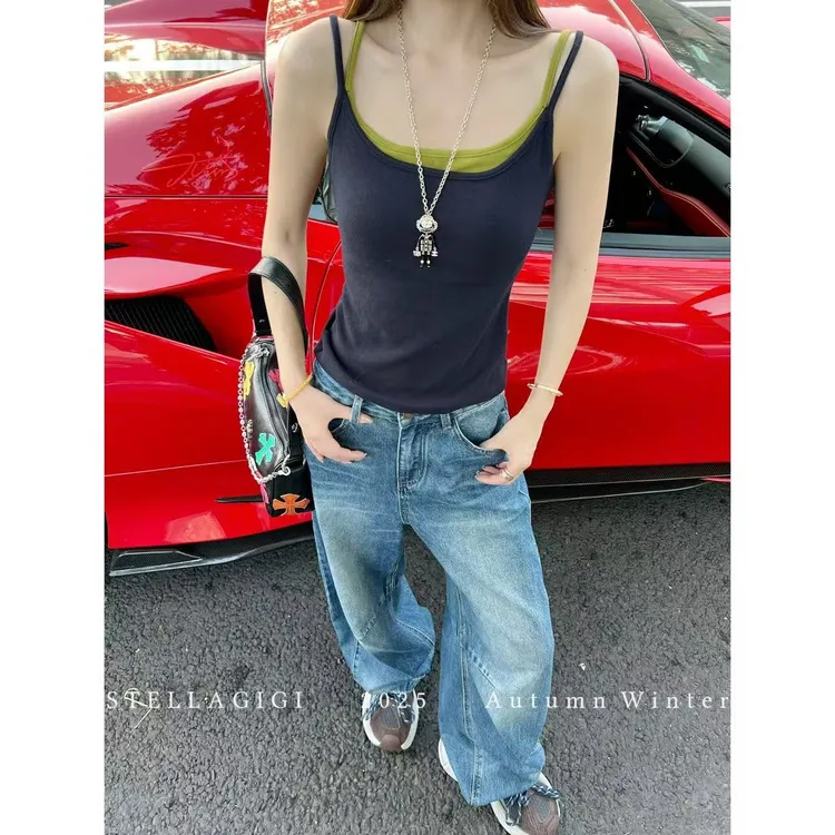 SG / 杨依姗 AW内搭单品 撞色拼接假两件带胸垫吊带T-20252034