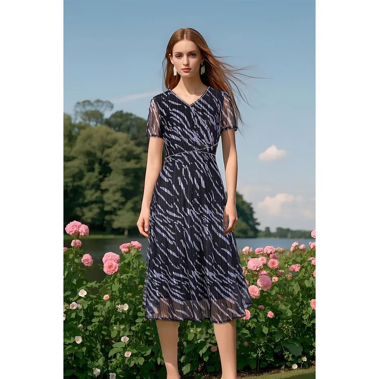 夏季碎花中国风时尚显瘦连衣裙长裙裙子中长款优雅妈妈装-66849