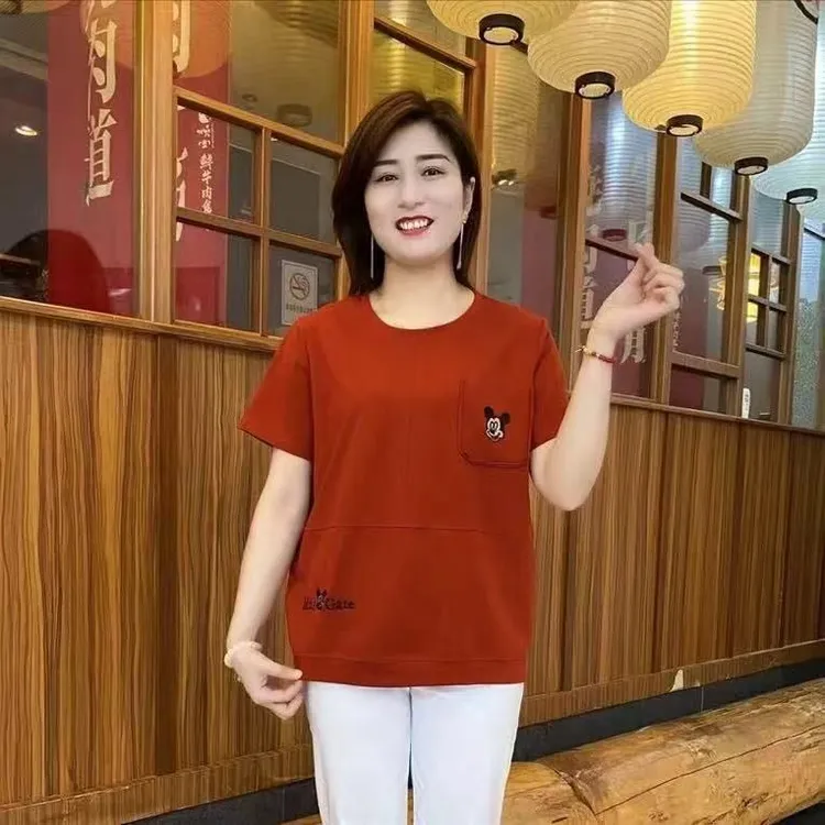 2025夏季新款时尚百搭减龄纯色圆领短袖T恤女宽松显瘦洋气上衣潮