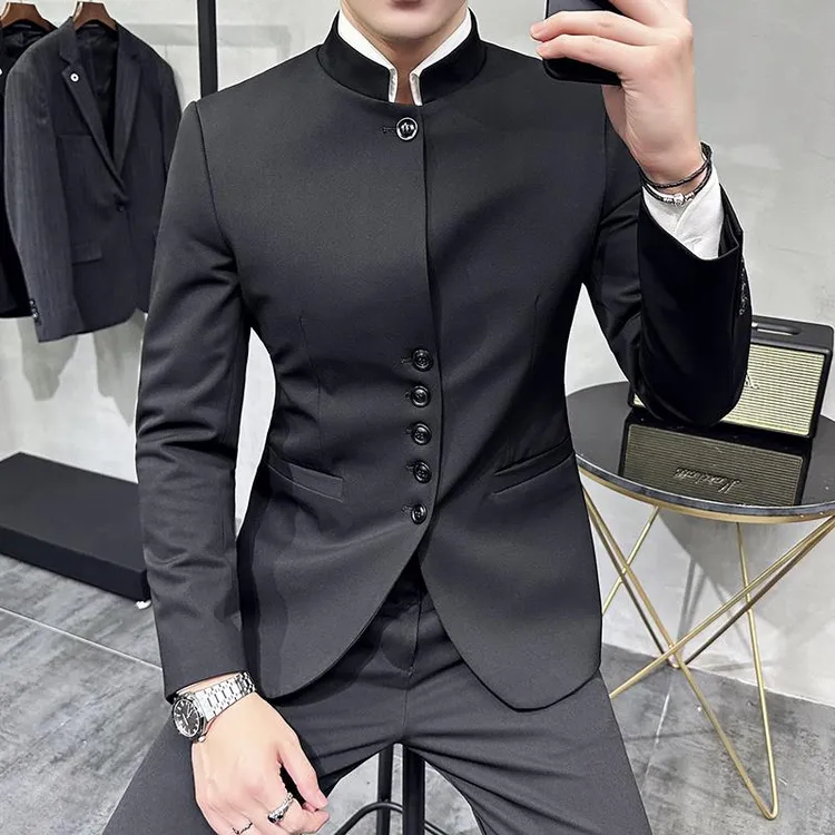 灏吉弧休闲西装外套男士新中式男装中国风高级感痞帅西服青年修身