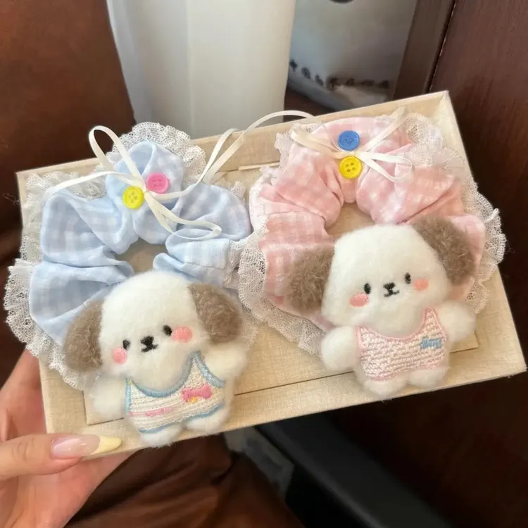 韩系ins风可爱小狗蕾丝花边蝴蝶结大肠发圈甜美发饰少女马尾头绳