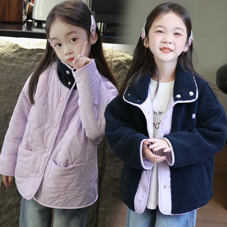 女童外套两面穿棉服儿童装保暖棉衣保暖加绒加厚棉袄秋季冬装外穿