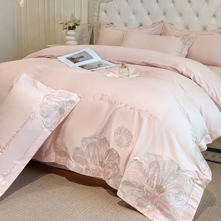 2025新款床上四件套纯棉100%全棉高档适合裸睡刺绣床单被套长绒棉