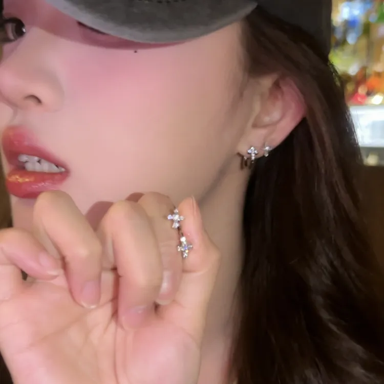 铜合金耳饰 4件套~超闪十字架耳钉新款气质时尚耳环耳饰