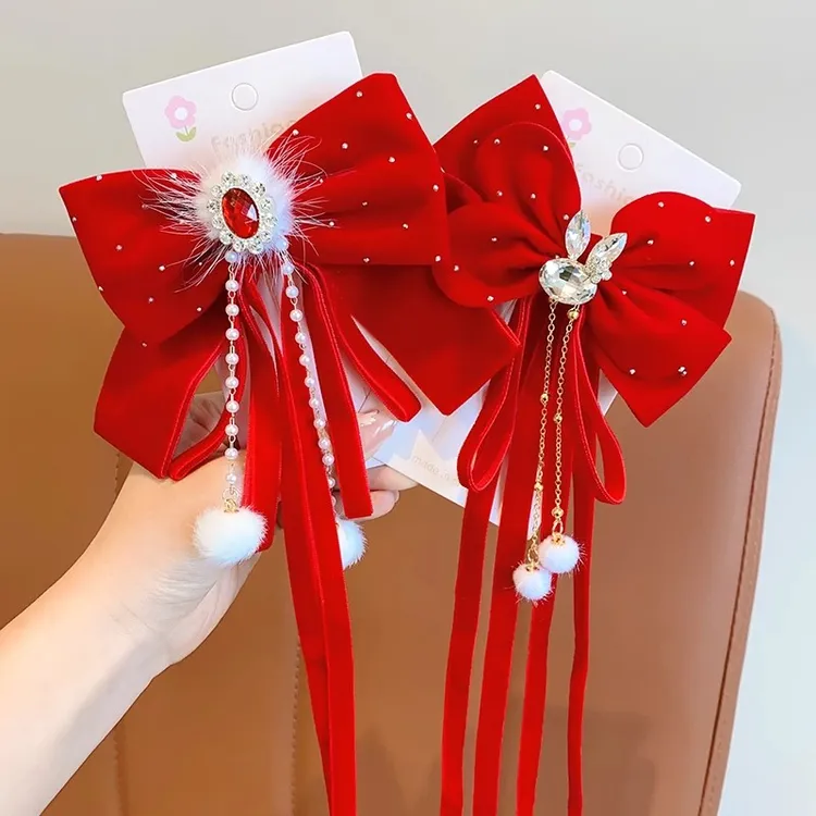 大号韩版蝴蝶结饰品过年红色新年古风发卡夹子简约可爱百搭边夹