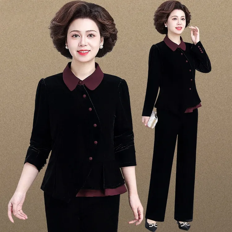 妈妈秋装高端金丝绒上衣2025秋季新款洋气中老年女士春秋休闲套装