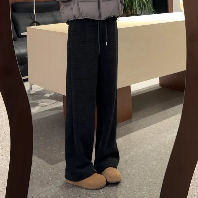 宿慕SUMU 经典洋气条纹加绒阔腿裤2025新款11-29高腰显瘦长裤6718