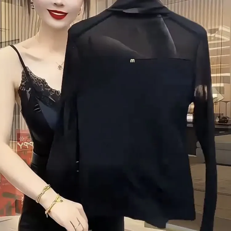 早秋新款中领打底修身显瘦百搭网纱中高领上衣女