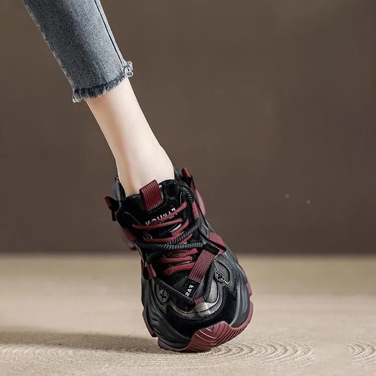 香港&PVKB欧洲站洋气拼色系带厚底老爹鞋女新款时尚气质拼色系带