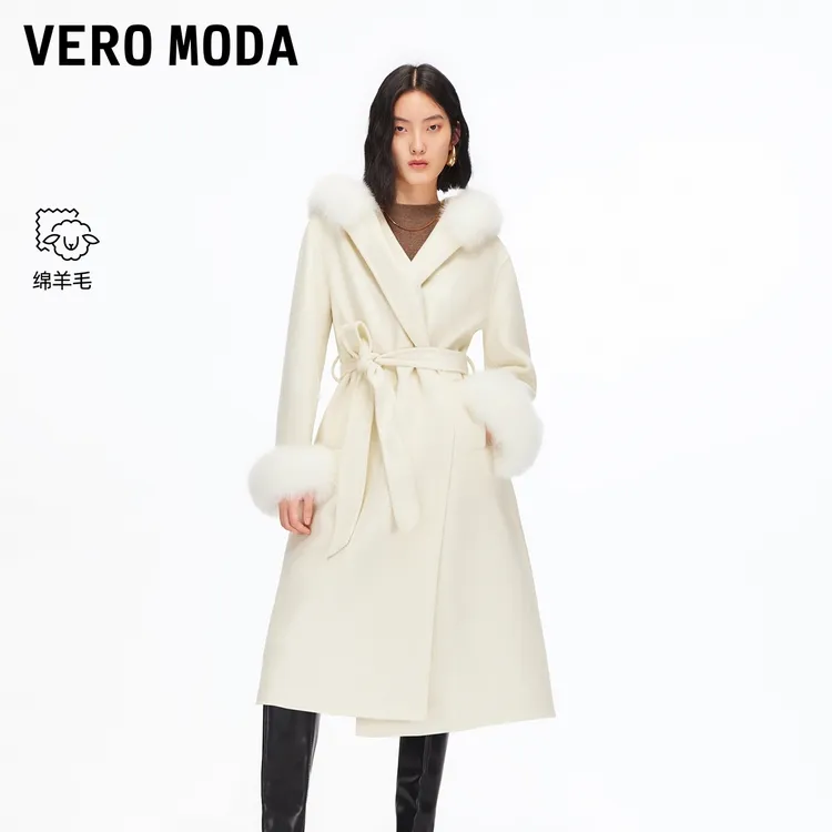 Vero Moda毛呢大衣【佳人浅梦】2025新款纯绵羊毛狐狸毛领32544S014