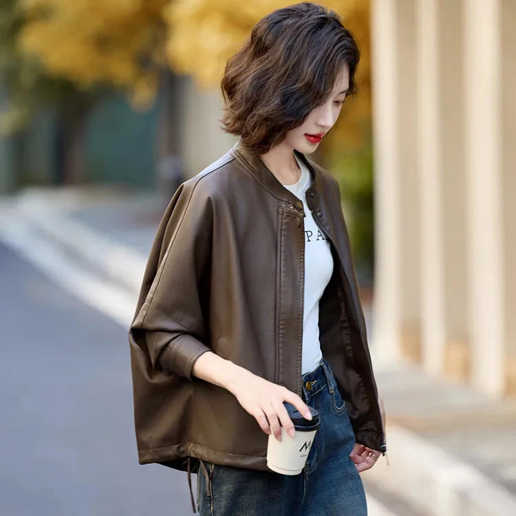 美拉德皮衣外套女春秋2025新款短款宽松休闲复古PU皮机车夹克上衣