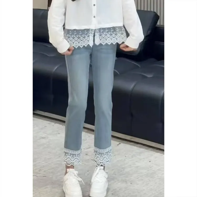 烟管裤显瘦牛仔裤子女春夏新款胖mm九分裤大码铅笔裤小个子