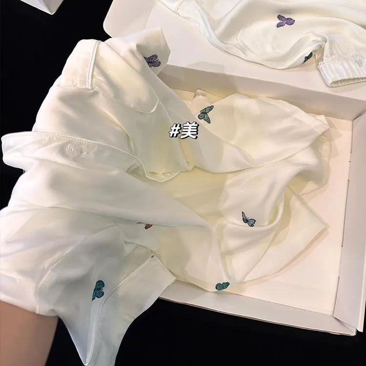 范哲萨白月光蝴蝶睡衣女款夏季2025新款冰丝短袖高级感丝绸家