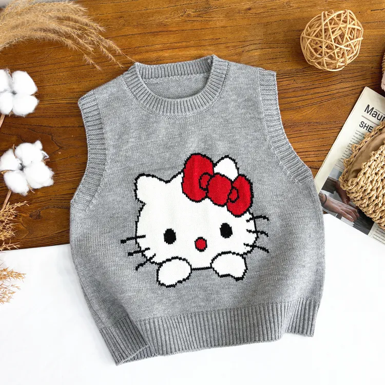 儿童卡通针织马甲2025秋季新款外穿无袖时尚可爱女童kitty猫坎肩