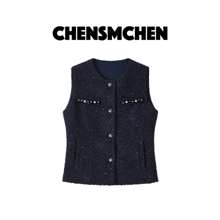 CHENSMCHEN 进口粗花呢小香马甲女经典时尚精致优雅上衣CSJ5734LC