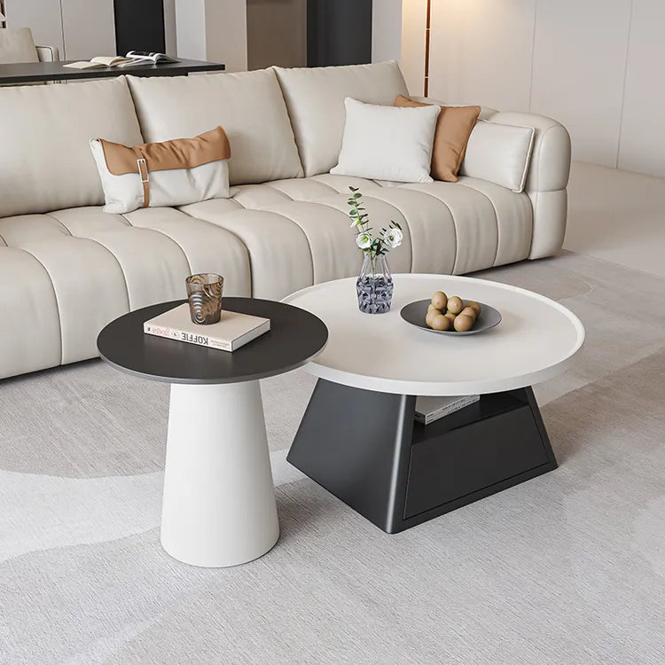 实木多层板圆形茶几组合现代简约极简高级感客厅家用小户型2025