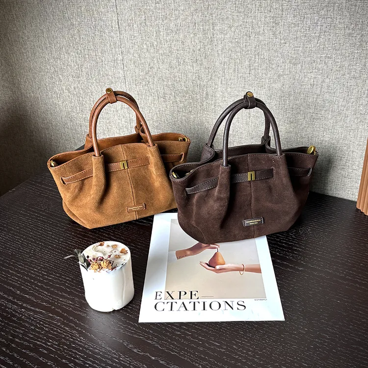 秋冬新款精致女包通勤风磨砂牛皮手提包时尚复古单肩女包托特包