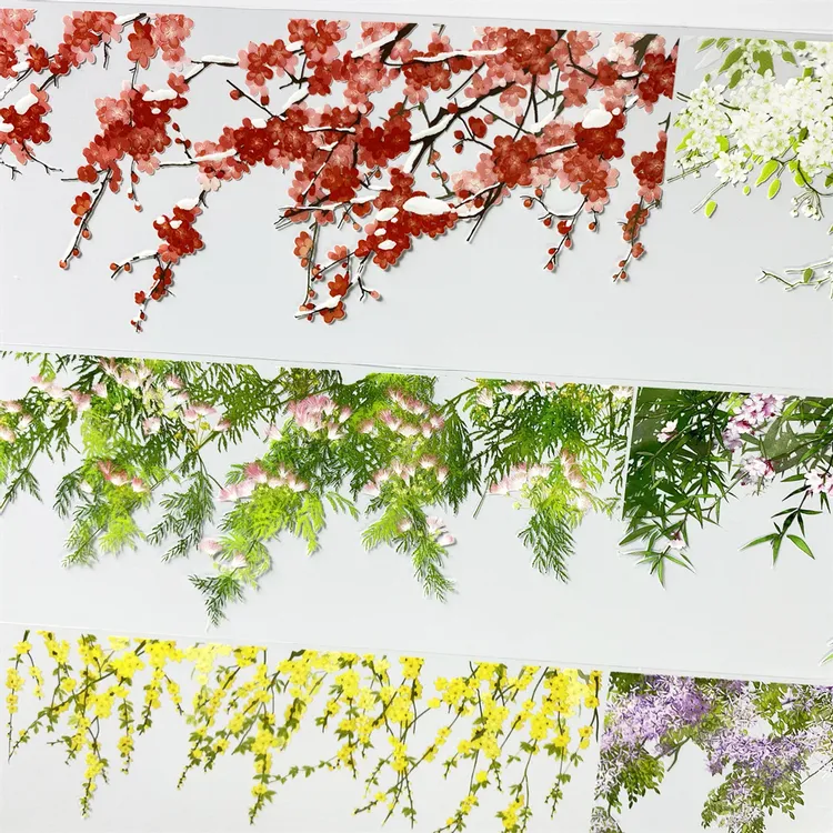 手帐分装胶带q83花知晓2江月令红绿黄花枝PET古风素材账流麻贴纸