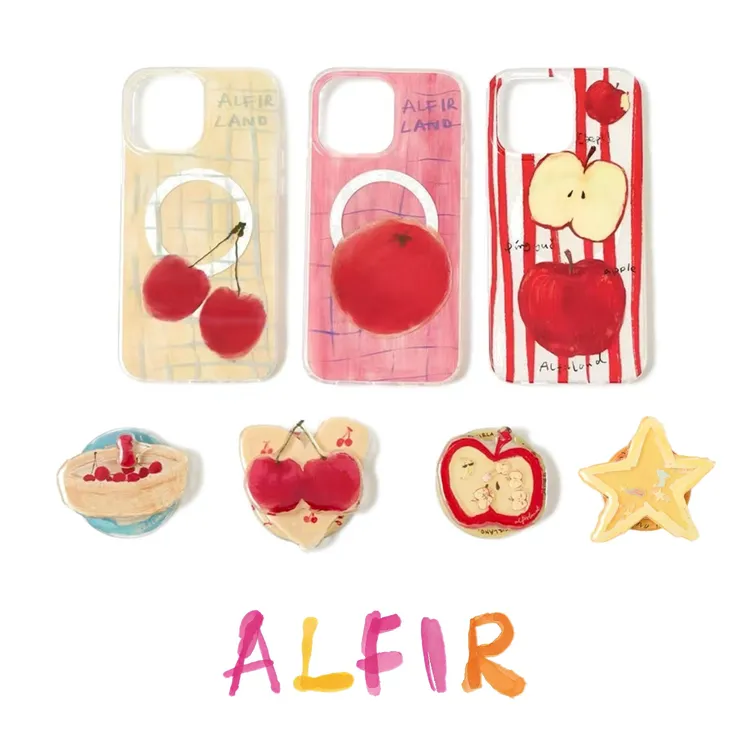 Alfir·格子水果磁吸手机壳/支架 水果支架可爱手绘原创iPhone17pm