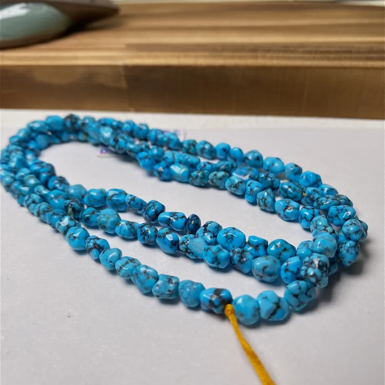 天然原矿绿松石乌蓝花随形项链5.3mm重17.66克瓷釉级地大质检