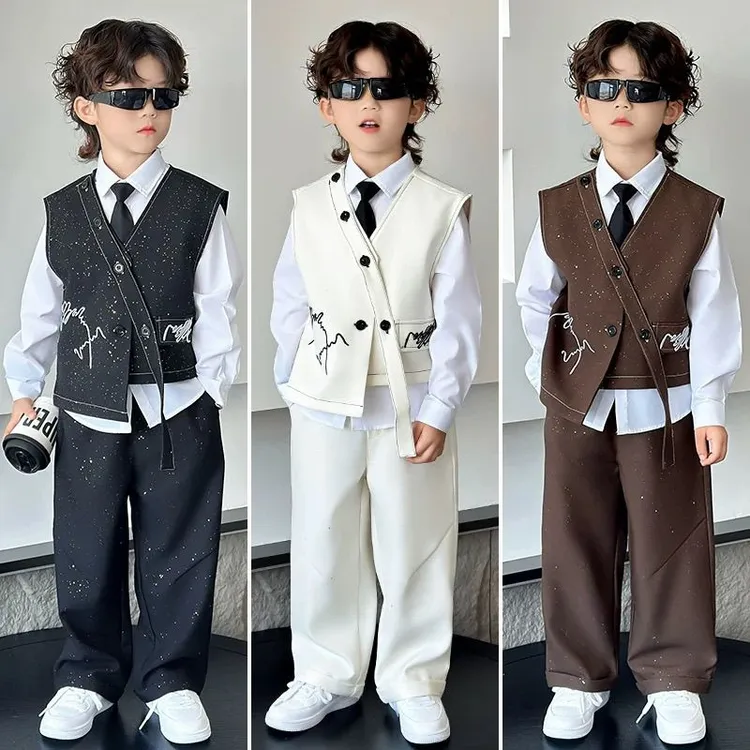 儿童西装套装英伦风时尚马甲礼服春秋中小童服摄影周岁花童演出服