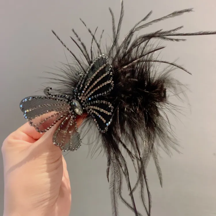 2025新品蝴蝶羽毛鸭嘴夹侧边夹发夹少女风女顶夹仙女风