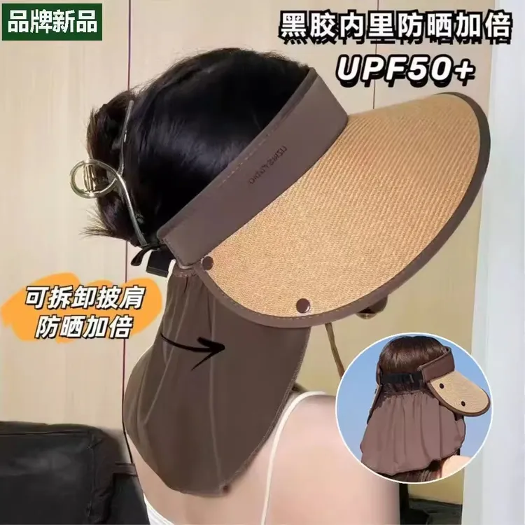 夏季大帽檐防晒帽女户外骑车遮脸可扎马尾太阳帽披肩护脖遮阳帽子