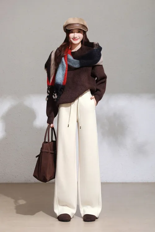 《穿不腻》莱赛尔醋酸羊毛阔腿裤高腰休闲裤显瘦直筒绒裤秋冬