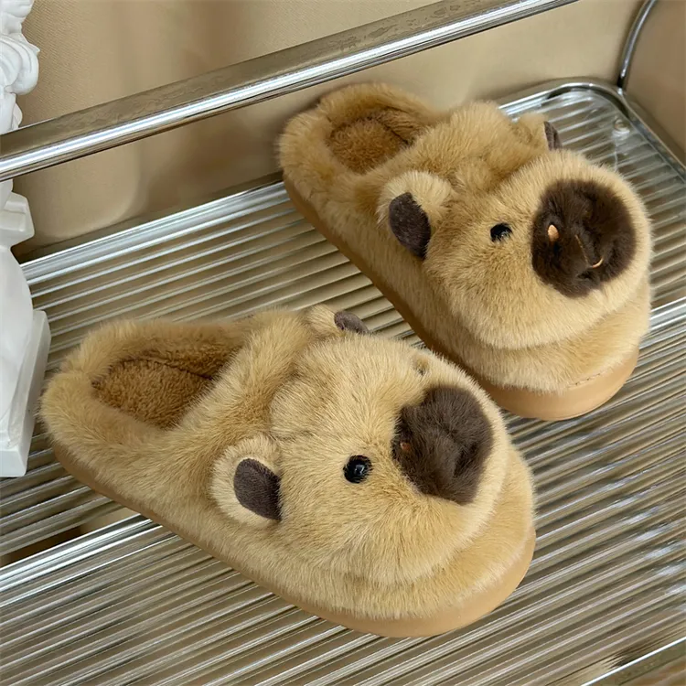 卡皮巴拉情侣棉拖鞋女冬季可爱男女外穿居家防滑厚底保暖棉鞋新款