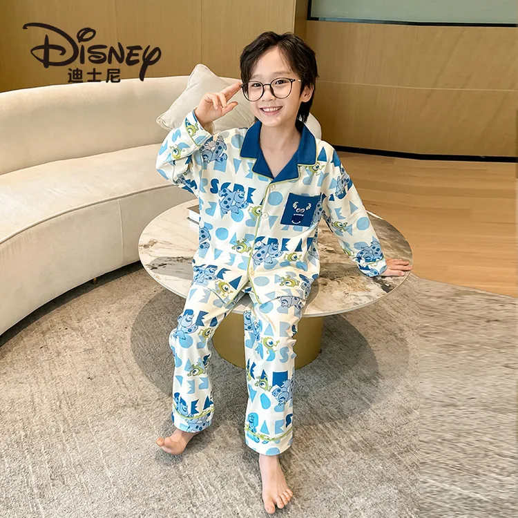 Disney/迪士尼男童睡衣春秋季纯棉长袖套装宝宝儿童家居服4087
