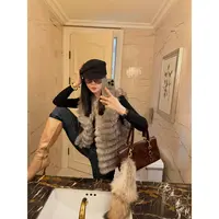 周淼【静奢之选 裘光溢彩】横条真狐狸毛马甲女保暖皮草ZM25P6516S