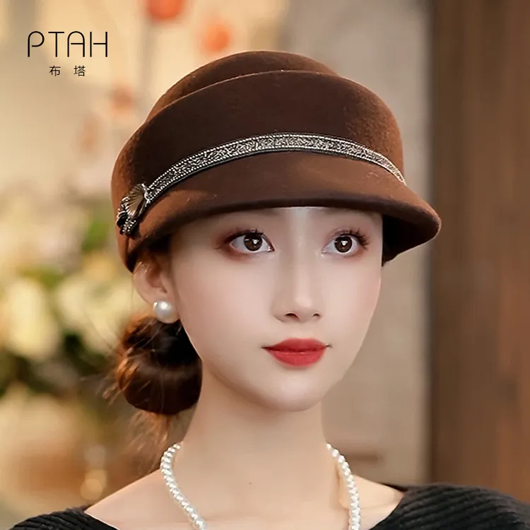 布塔绵羊毛马术帽定型帽百搭保暖日系秋冬礼帽显脸小帽子PT1204